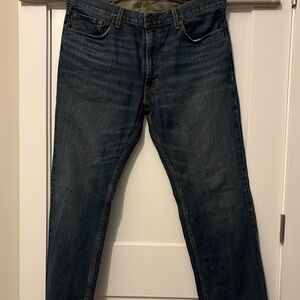 Men's Slim Straight Jeans in Dark Blue Denim